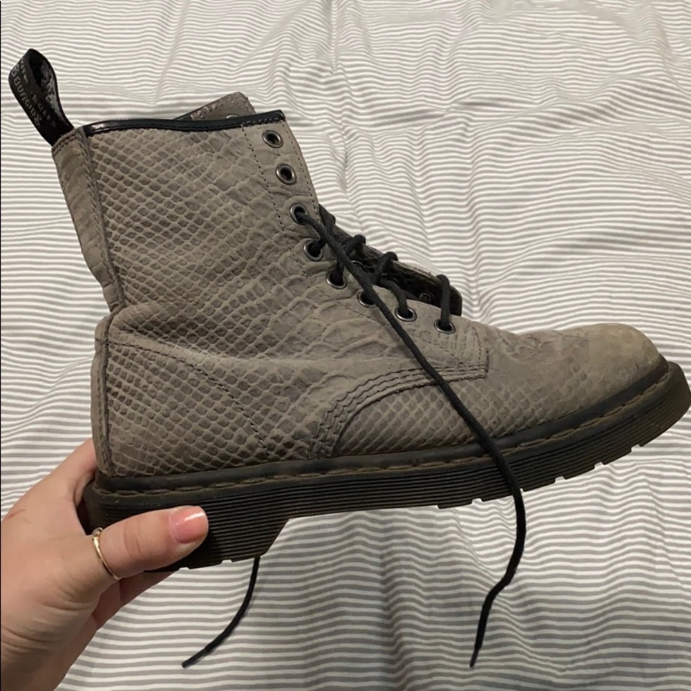 Grey snakeskin Dr. Martens